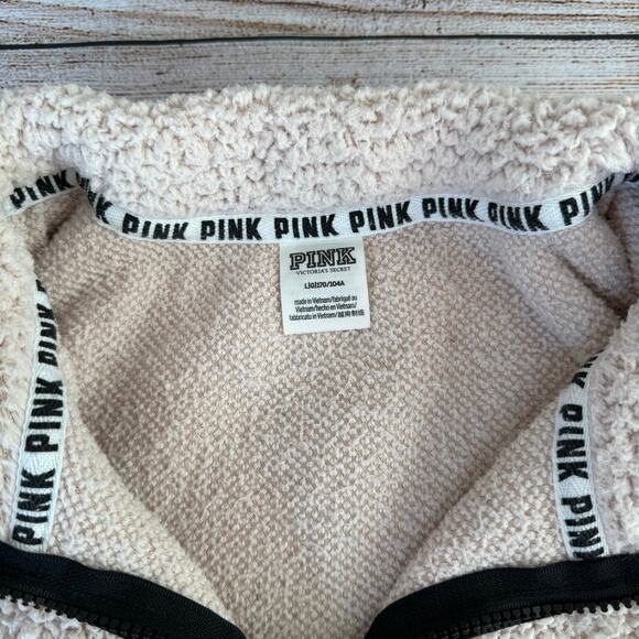 Women's Large PINK Sherpa Quarter Zip Sweatshirt - Picture 2 of 6